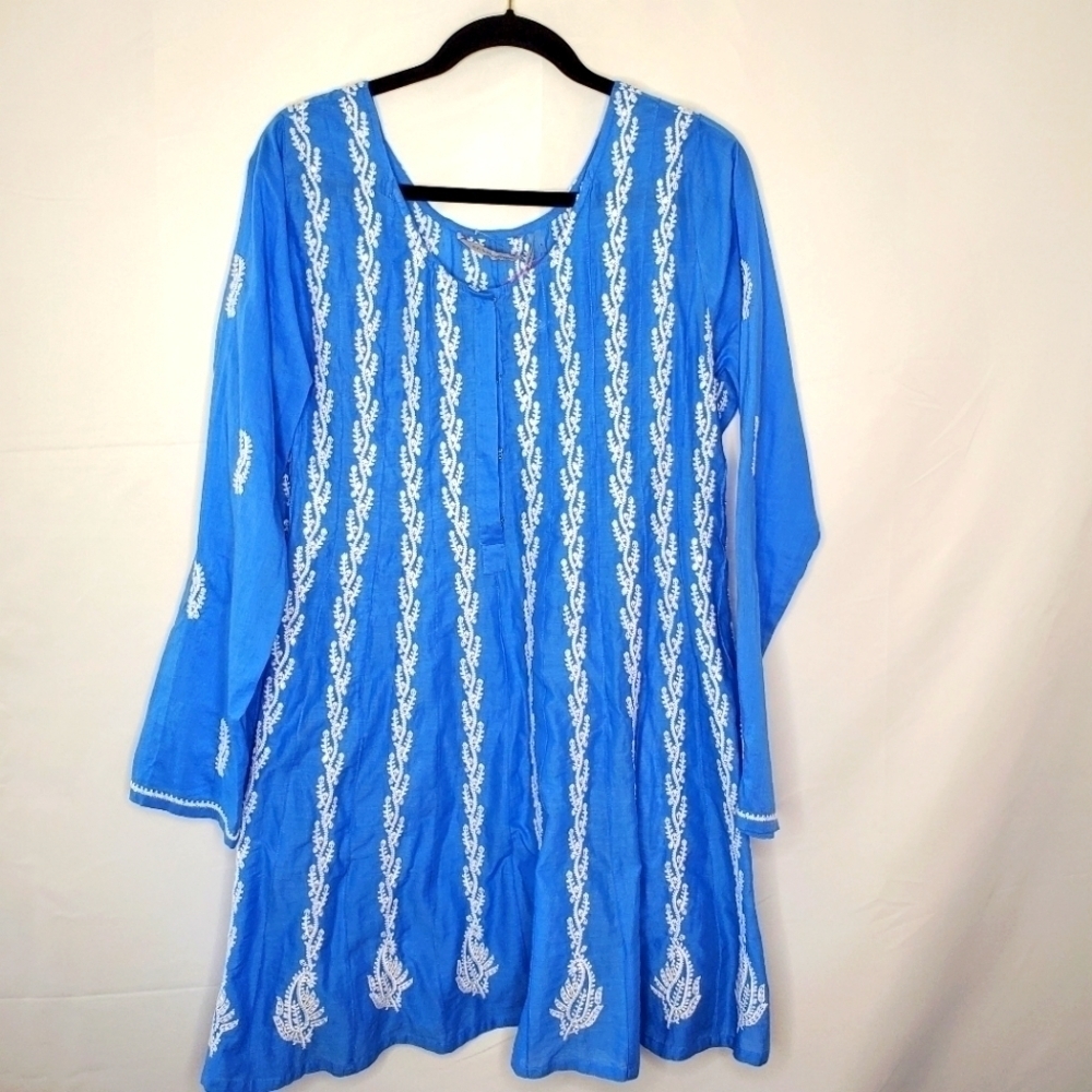 Soft Surroundings Embroidered Tunic Size L Sequined Cruise Resortwear NEW Flowy